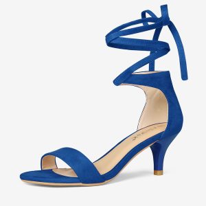 Faux Suede Open Toe Kitten Heel Lace Up Sandals Dark Blue/8.5 - Allegra K catalog