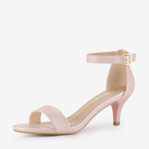 Faux Leather Open Toe Ankle Strap Kitten Heel Sandals Pink/9 - Allegra K catalog