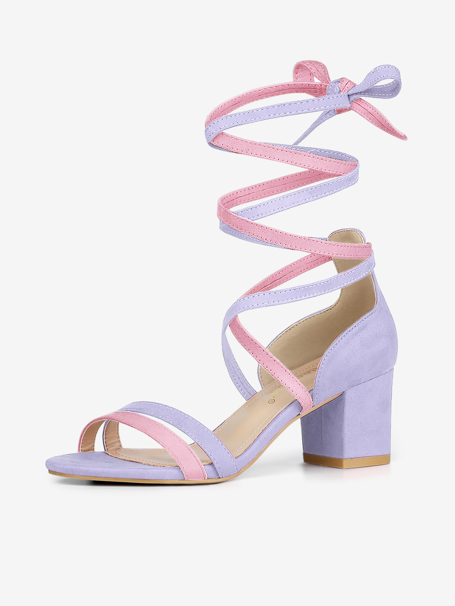 Open Toe Color Block Heel Lace Up Sandals Light Purple/6 - Allegra K catalog