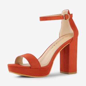Faux Suede Ankle Strap Platform Chunky Heel Sandals Orange/7.5 - Allegra K catalog