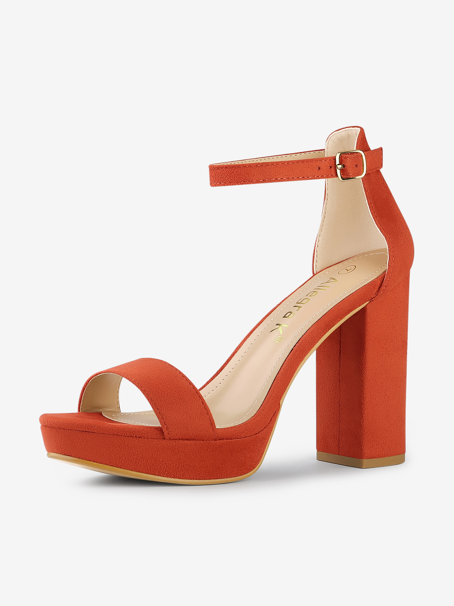 Faux Suede Ankle Strap Platform Chunky Heel Sandals Orange/7.5 - Allegra K catalog