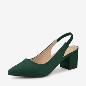 Faux Suede Pointed Toe Block Heel Slingback Pumps Green/7.5 - Allegra K catalog