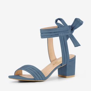 Faux Suede Open Toe Ankle Tie Back Block Heel Sandals Haze Blue/6.5 - Allegra K catalog
