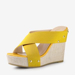 Crisscrossing Strap Platform Slide Wedge Sandals Yellow/7 - Allegra K catalog