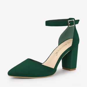 Ankle Strap Pointed Toe Block Heel Pumps Green/8.5 - Allegra K catalog