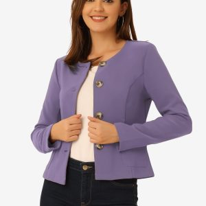 Fall Casual Jacket Elegant Button Front Work Office Blazer Purple/XS - Allegra K catalog