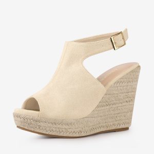 Women's Peep Toe Slingback Platform Espadrilles Wedge Sandals Beige/7 - Allegra K catalog
