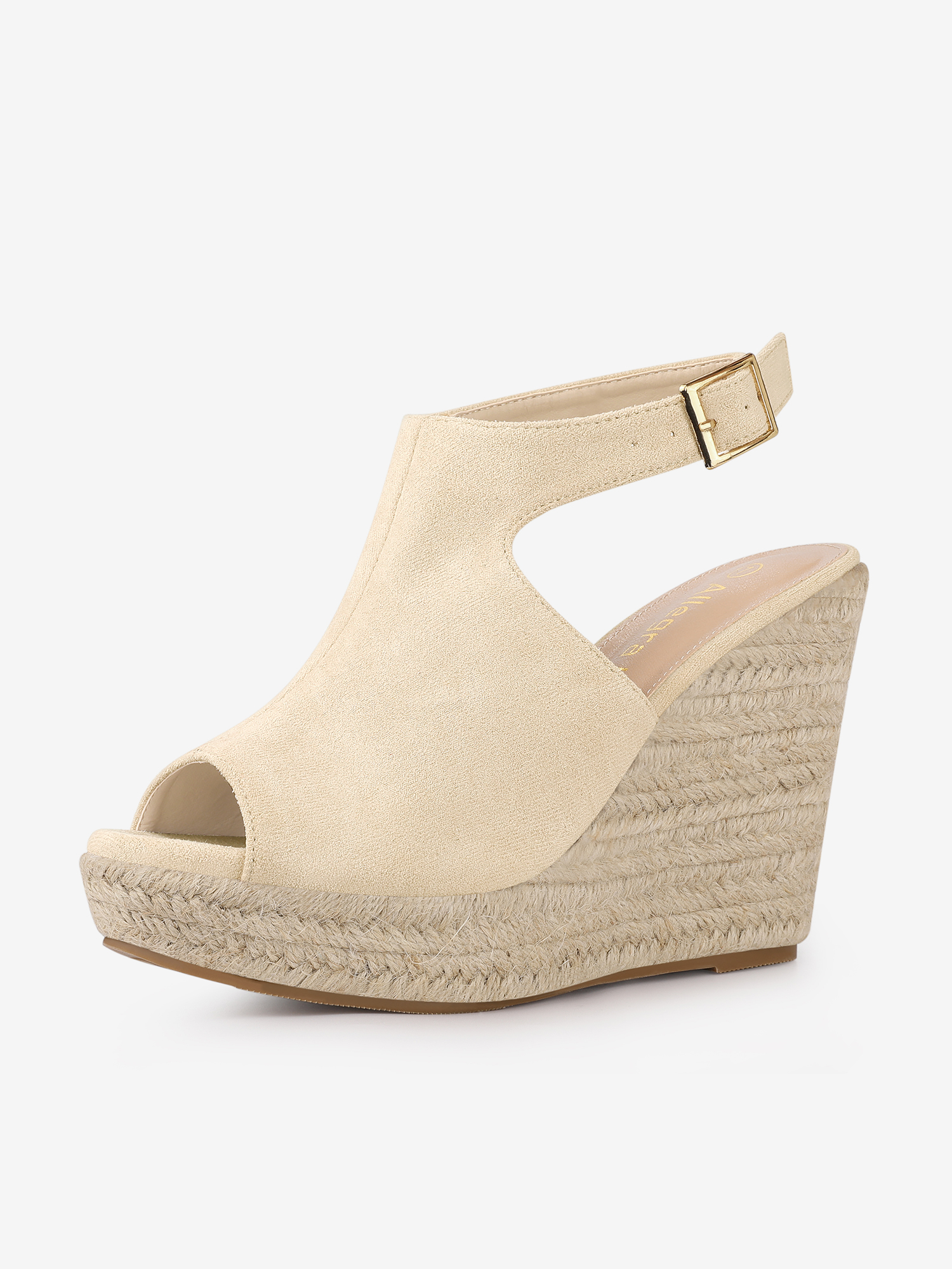 Women's Peep Toe Slingback Platform Espadrilles Wedge Sandals Beige/7 - Allegra K catalog