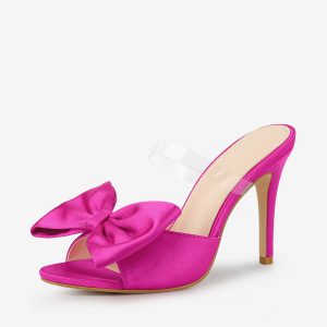 Women's Clean Strap Bow Stiletto Heels Mules Slide Sandals Hot Pink/6.5 - Allegra K catalog