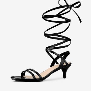 Women's Strappy Lace Up Slingback Kitten Heel Sandals Black/6 - Allegra K catalog