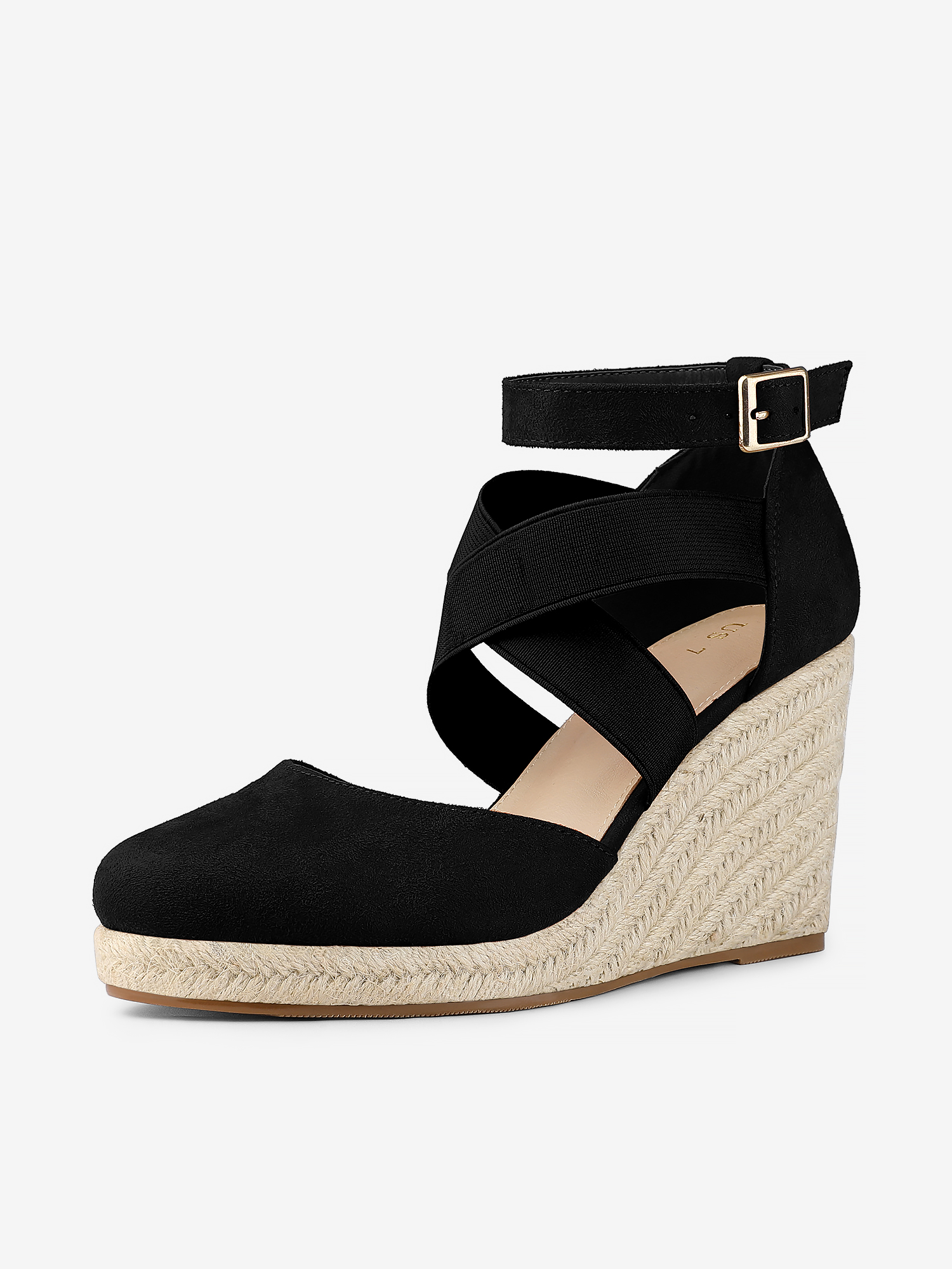Women's Espadrille Platform Closed Toe Wedges Heel Sandal Black/7.5 - Allegra K catalog
