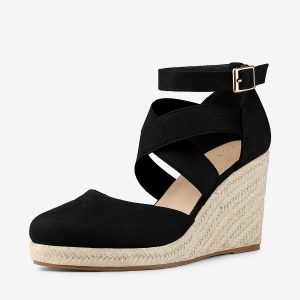 Women's Espadrille Platform Closed Toe Wedges Heel Sandal Black/9 - Allegra K catalog