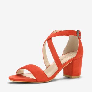 Faux Suede Crisscross Ankle Strap Block Heel Sandals Orange/5 - Allegra K catalog