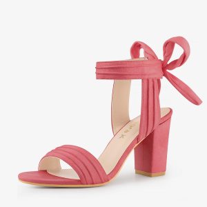 Open Toe Ankle Tie Back Faux Suede Chunky Heel Sandals Watermelon Red/6.5 - Allegra K catalog