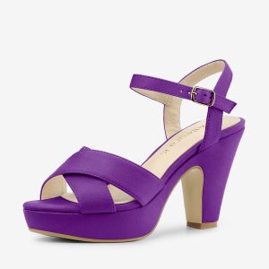 Platform Chunky Heel Ankle Strap Slingback Sandals Purple/7.5 - Allegra K catalog
