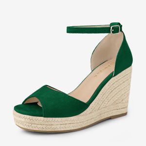 Espadrille Platform Ankle Strap Wedge Heel Sandals Green/10 - Allegra K catalog
