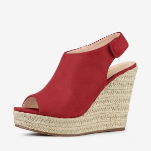 Open Toe Espadrille Platform Wedge Heel Slingback Sandals Red/5.5 - Allegra K catalog