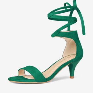 Faux Suede Open Toe Kitten Heel Lace Up Sandals Candy Green/7.5 - Allegra K catalog