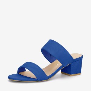 Block Heel Round Toe Dual Straps Slide Sandals Royal Blue/9 - Allegra K catalog