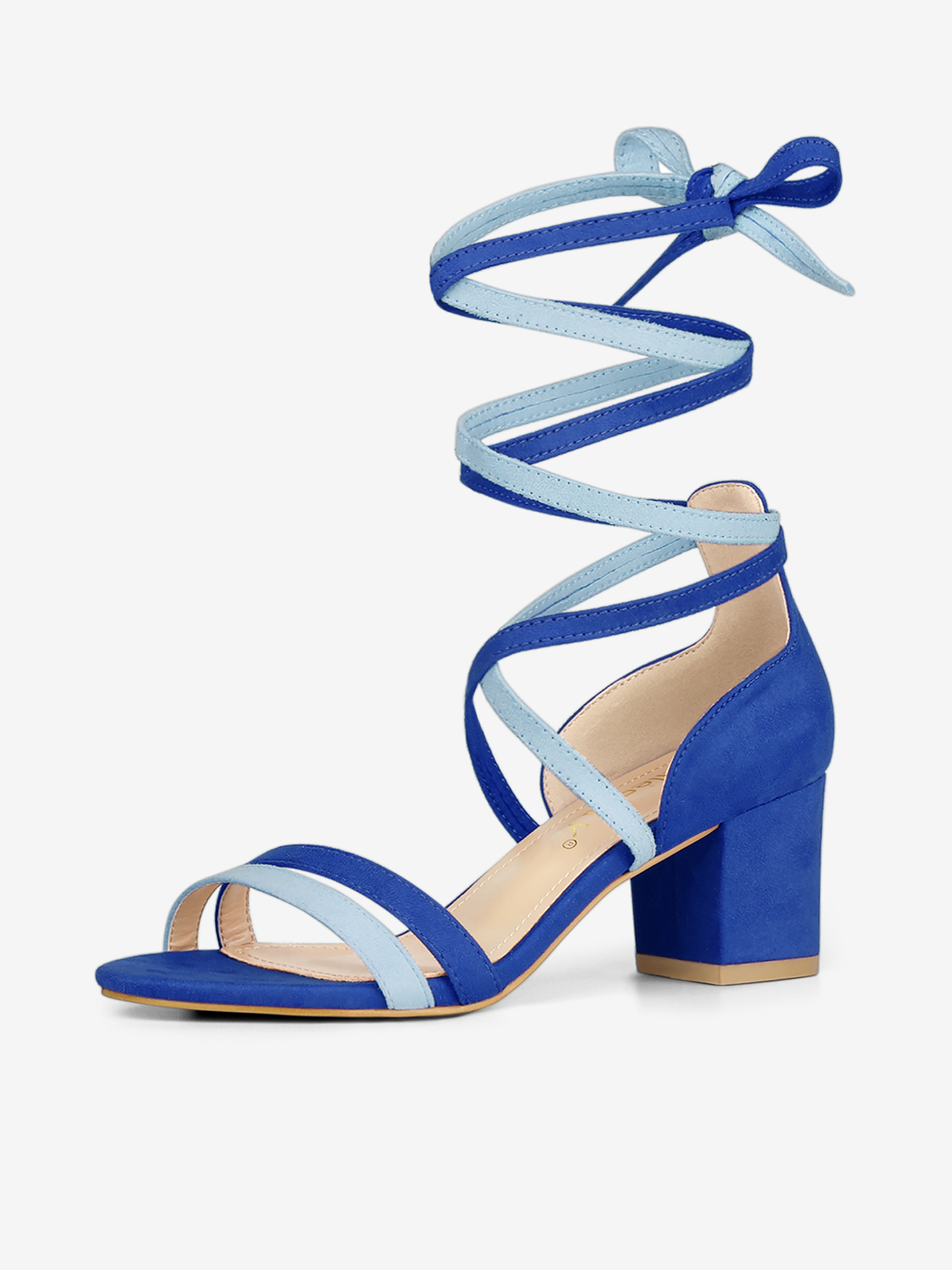 Open Toe Color Block Heel Lace Up Sandals Royal Blue/9 - Allegra K catalog