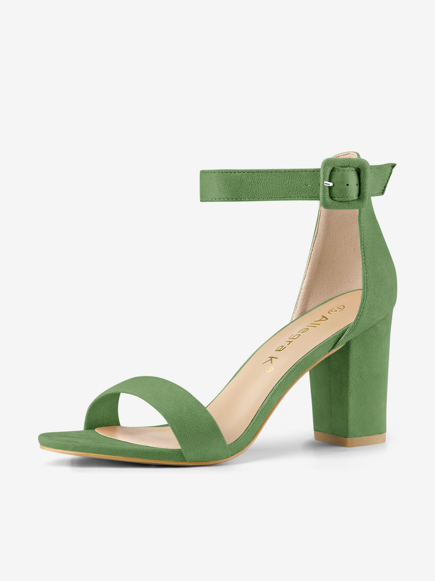 High Chunky Heel Faux Suede Buckle Ankle Strap Sandals Olive Green/4.5 - Allegra K catalog
