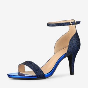 Glitter Ankle Strap Stiletto Heel Sandals Black Blue/8 - Allegra K catalog