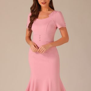 Vintage Work Cocktail Mermaid Sheath Fishtail Bodycon Midi Dress Pink/M - Allegra K catalog