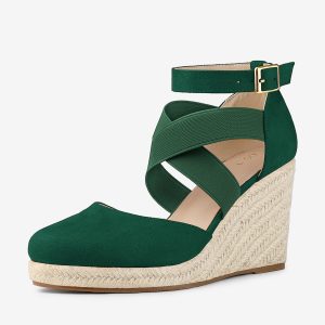 Women's Espadrille Platform Closed Toe Wedges Heel Sandal Emerald Green/8.5 - Allegra K catalog