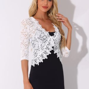 Floral Lace Evening 3/4 Sleeves Formal Elegant Bolero Shrugs White/L - Allegra K catalog