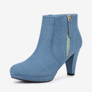 Side Zipper Low Platform Chunky Heel Ankle Booties Denim Blue/9.5 - Allegra K catalog