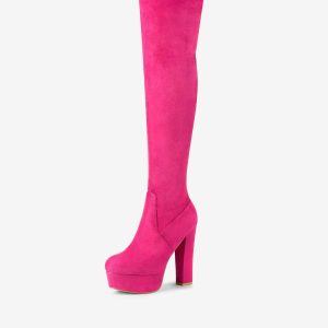 Faux Suede Platform Block Heel Over Knee High Boots Hot Pink/6 - Allegra K catalog