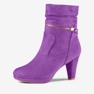 Ankle Zip Platform High Heel Mid Calf Boots Purple/7.5 - Allegra K catalog