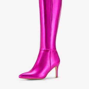 Pointed Toe Stiletto High Heel Zipper Knee High Boots Hot Pink/9 - Allegra K catalog