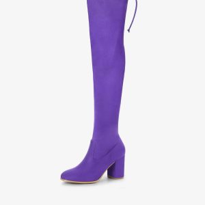Round Toe Chunky Heel Over the Knee High Boots Purple/8.5 - Allegra K catalog