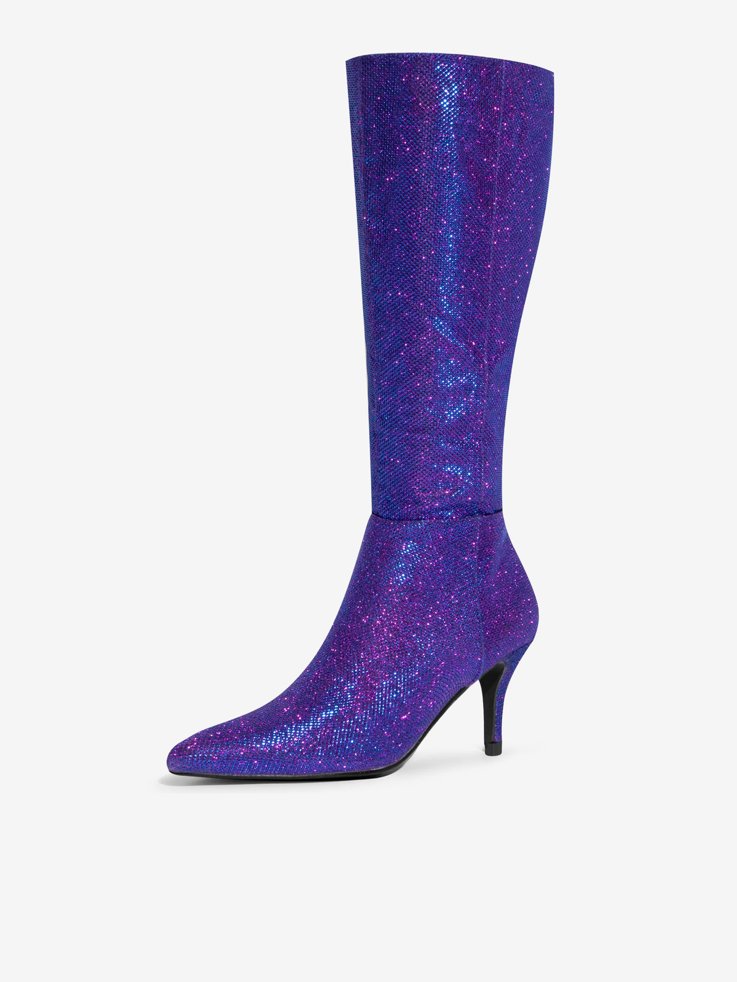 Sparkle Glitter Pointy Toe Stiletto Heel Knee High Boots Purple/10 - Allegra K catalog