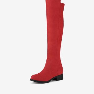 Side Zipper Chunky Heel Knee High Boots Red/10 - Allegra K catalog