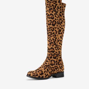 Side Zipper Chunky Heel Knee High Boots Leopard/9 - Allegra K catalog