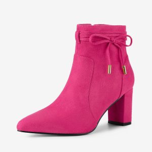 Pointed Toe Block Heel Zipper Ankle Boots Hot Pink/8 - Allegra K catalog