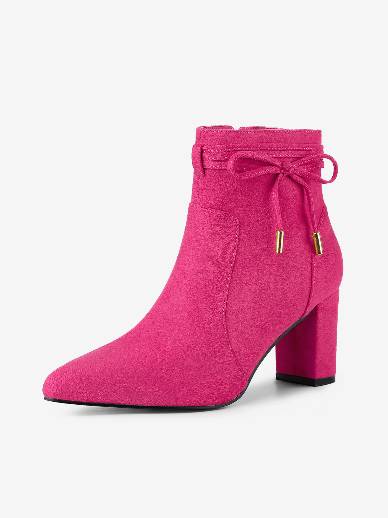 Pointed Toe Block Heel Zipper Ankle Boots Hot Pink/8 - Allegra K catalog