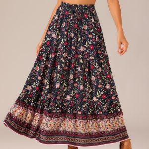 Boho Casual Bohemian Floral Printed Elastic Waist Maxi Skirt Black/L - Allegra K catalog