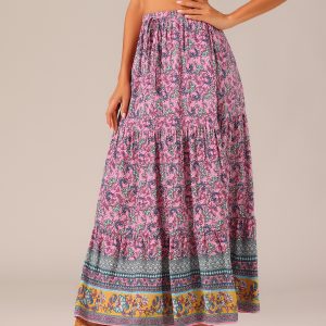 Boho Casual Bohemian Floral Printed Elastic Waist Maxi Skirt Pink/L - Allegra K catalog