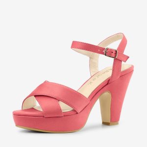 Ankle Strap Platform Chunky Heel Slingback Sandals Watermelon Red/7 - Allegra K catalog