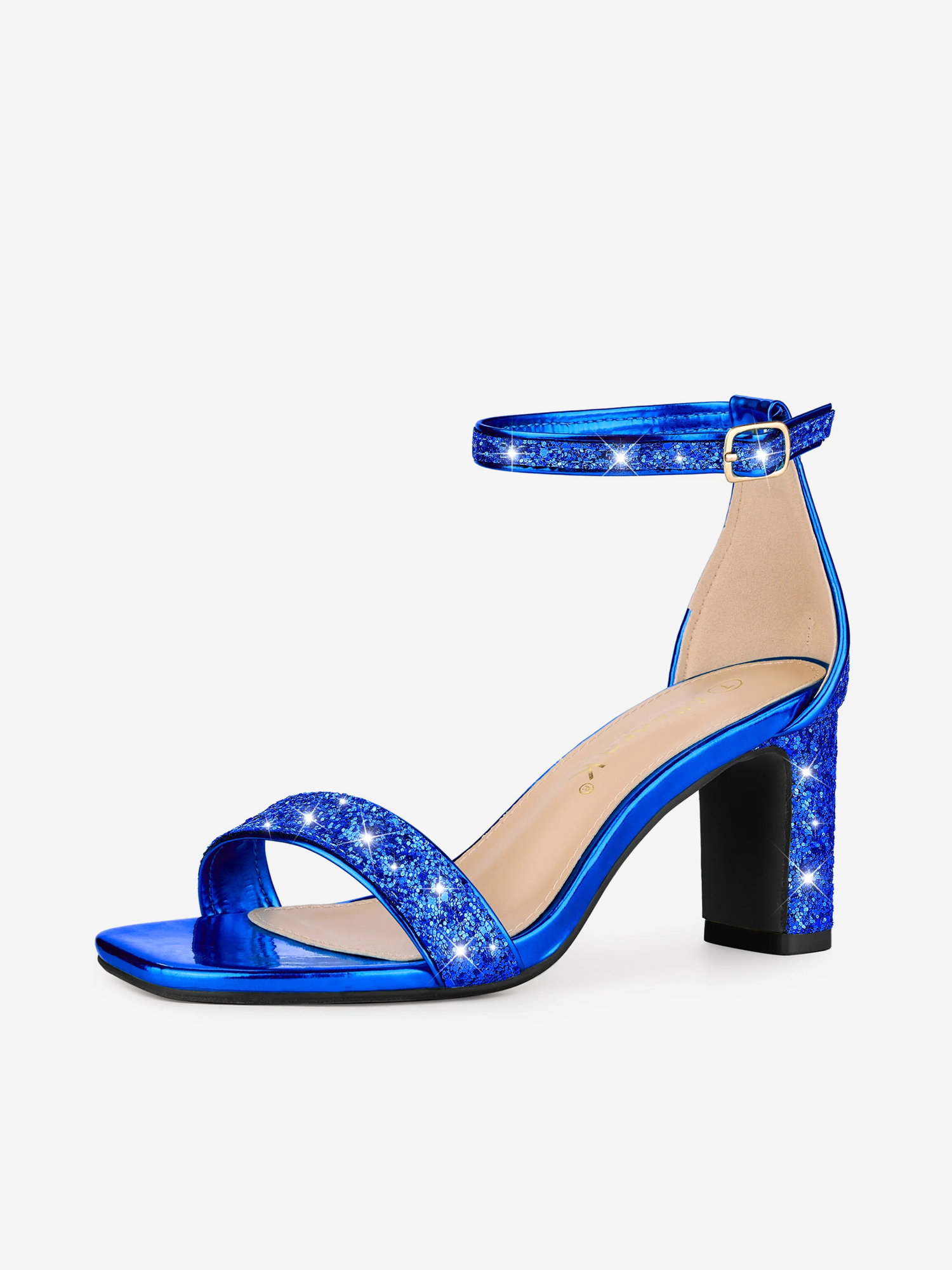 Glitter Ankle Strap Chunky Heel Sandal Royal Blue/8.5 - Allegra K catalog