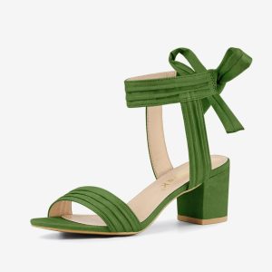 Faux Suede Open Toe Ankle Tie Back Block Heel Sandals Watercress Green/8 - Allegra K catalog