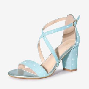 Glitter Crisscross Strap Block Heel Sandals Sky Blue/8 - Allegra K catalog