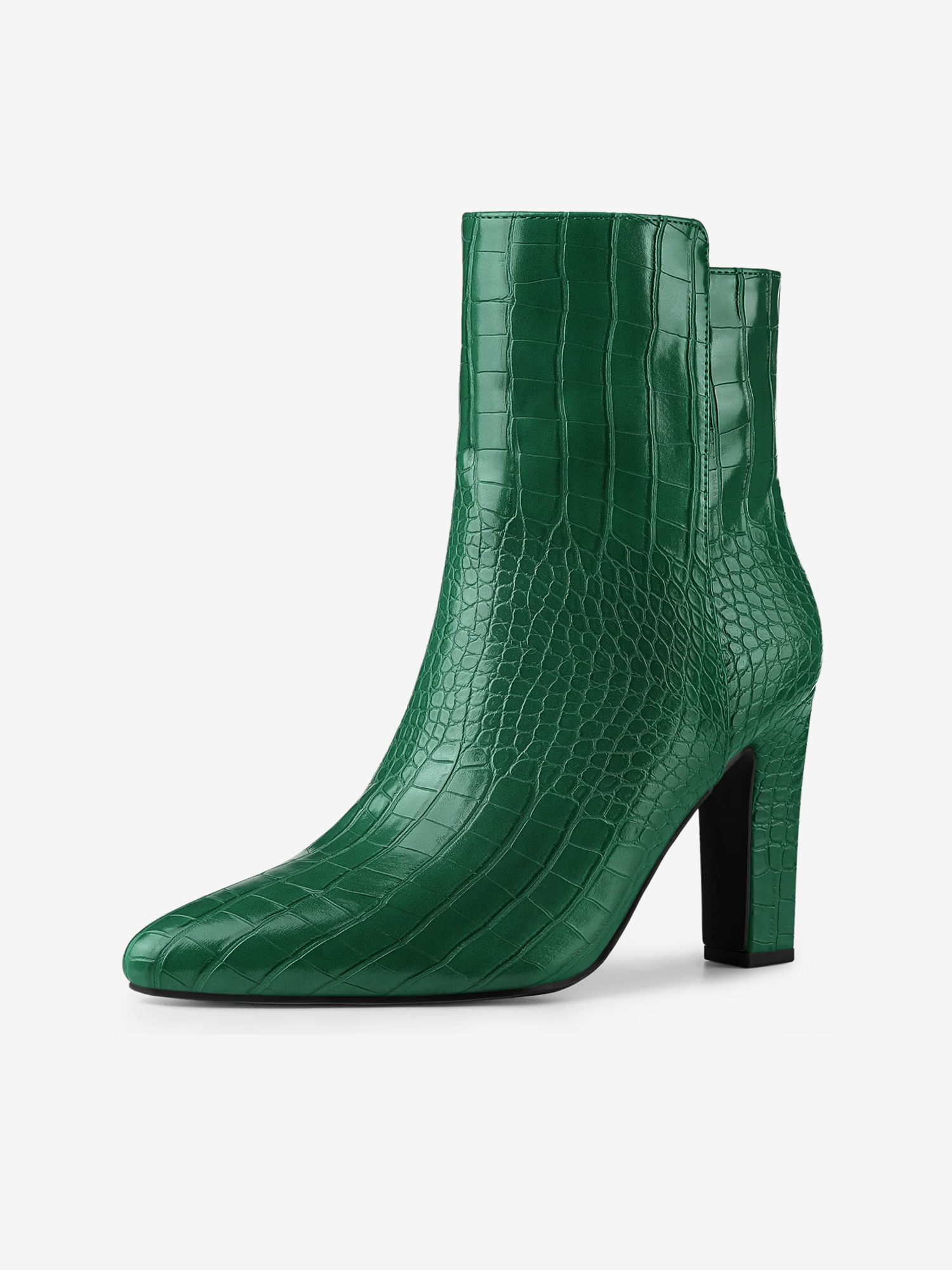 Crocodile Printed Pointed Toe Chunky Heel Ankle Boots Dark Green/8 - Allegra K catalog