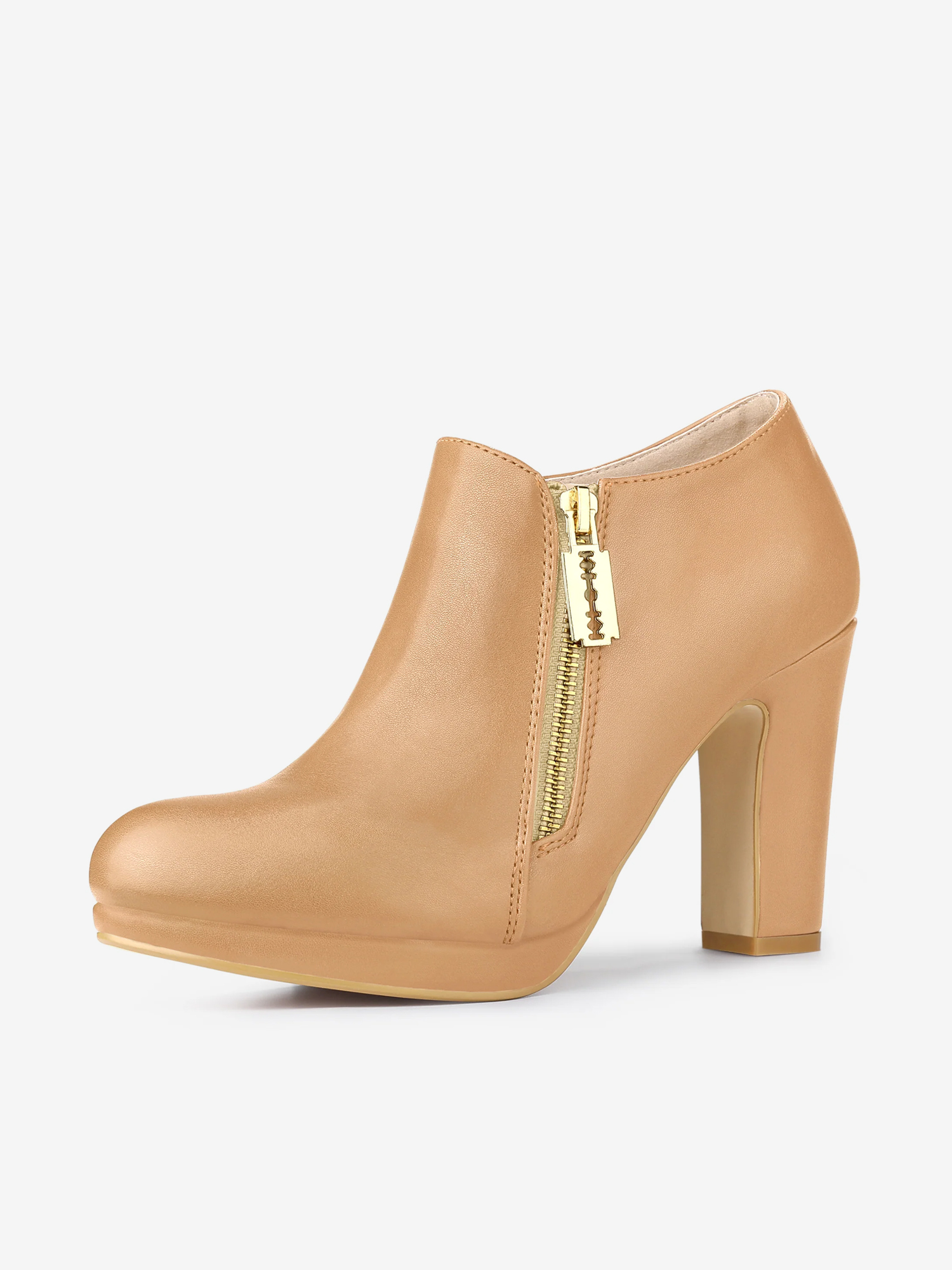 Platform Round Toe Chunky Heel Ankle Boot Nude/6 - Allegra K catalog