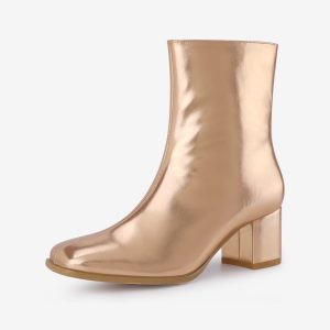 Women's Square Toe Chunky Heel Side Zip Ankle Boots Rose Gold/6.5 - Allegra K catalog