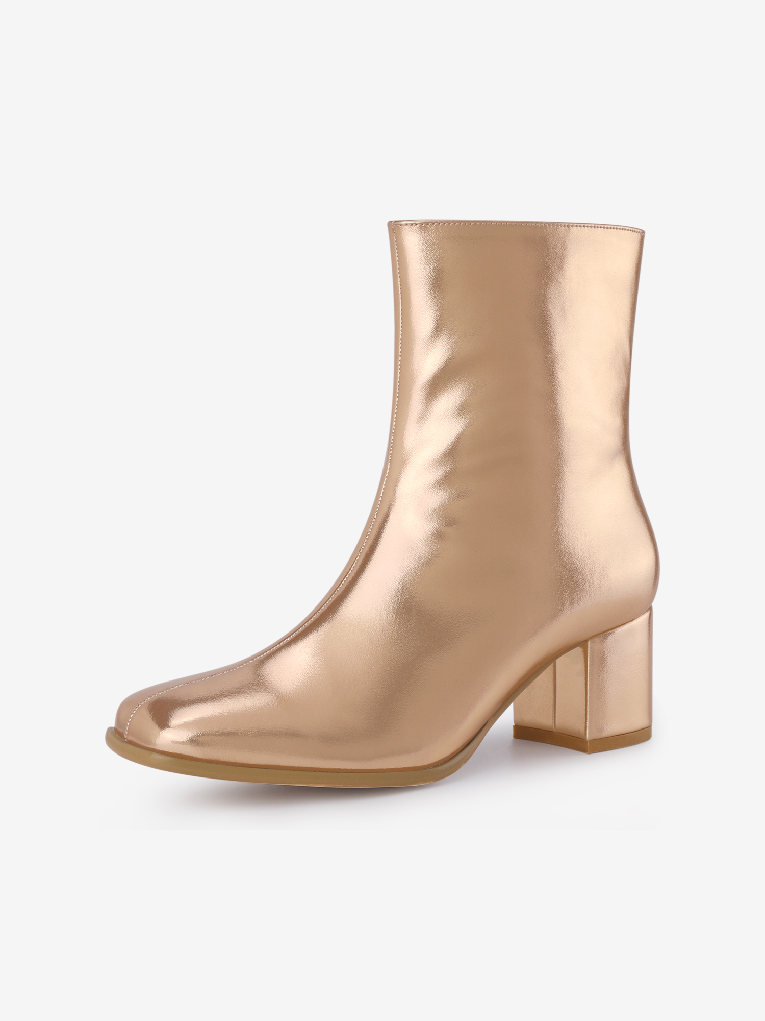 Women's Square Toe Chunky Heel Side Zip Ankle Boots Rose Gold/6.5 - Allegra K catalog