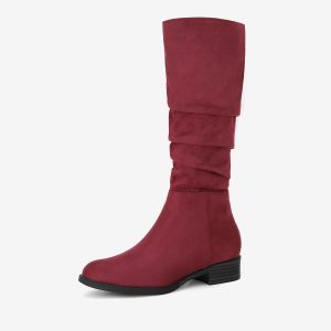Women's Round Toe Slouches Block Heels Knee High Boots Burgundy/11 - Allegra K catalog